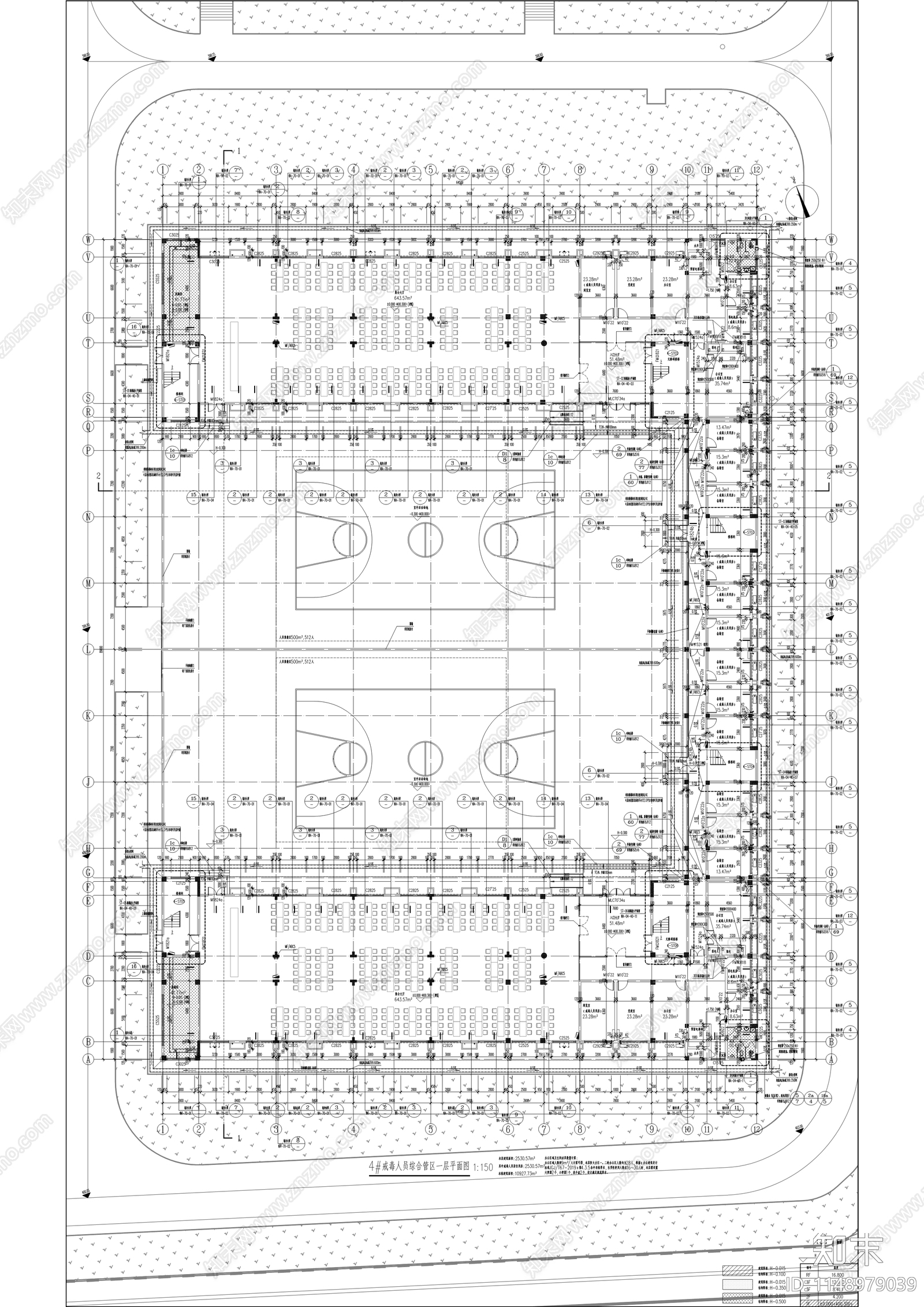 第二强制隔离戒毒所项目cad施工图下载【ID:1148979039】