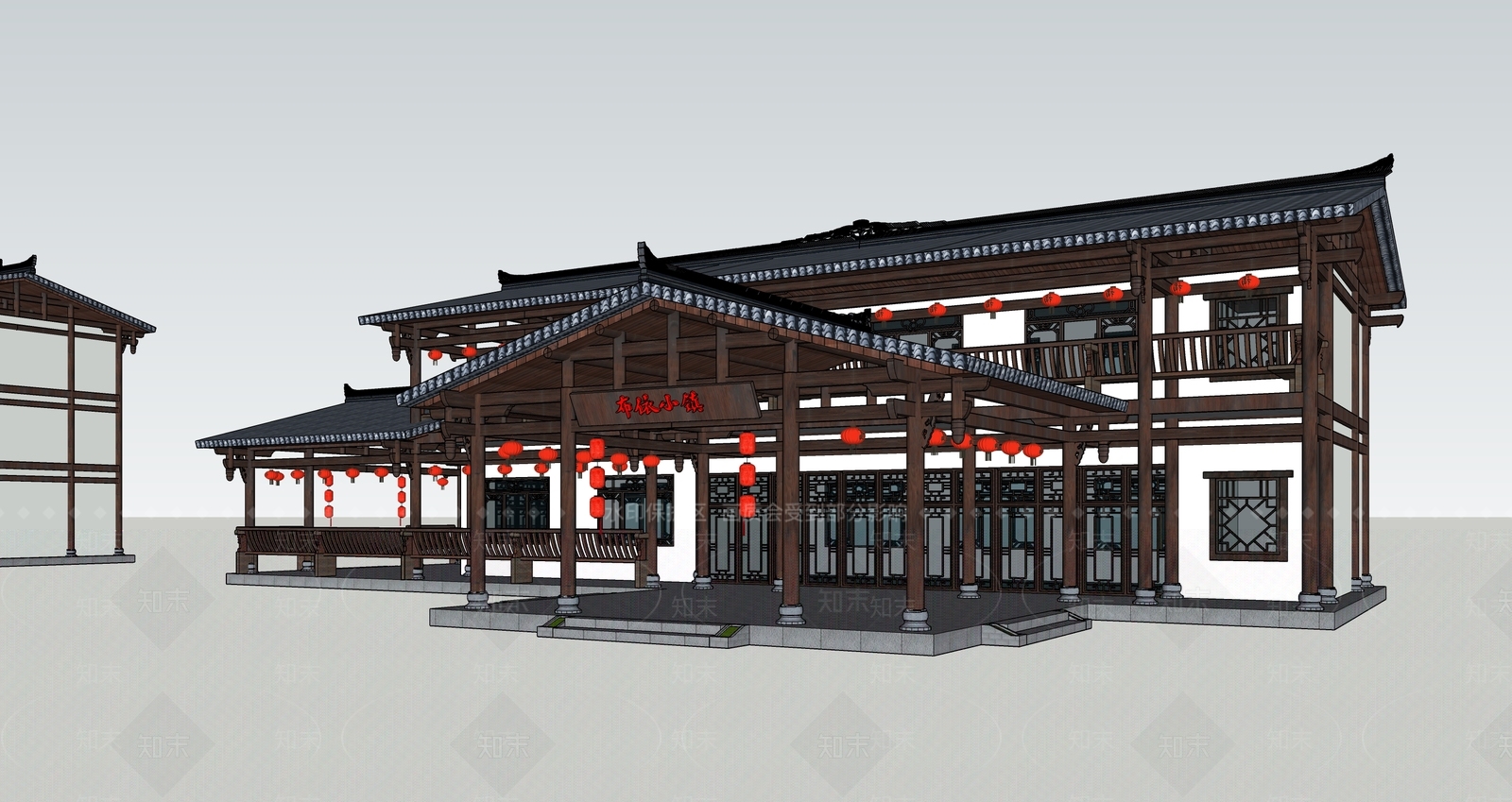 新中式游客中心SU模型下载【ID:1148983399】