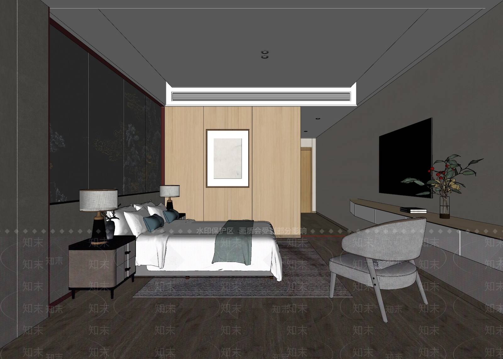 新中式酒店客房SU模型下载【ID:1148983836】