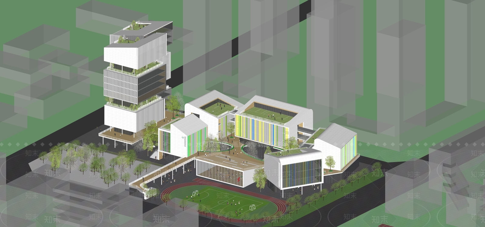 学校建筑SU模型精品下载_SketchUp模型_知末网