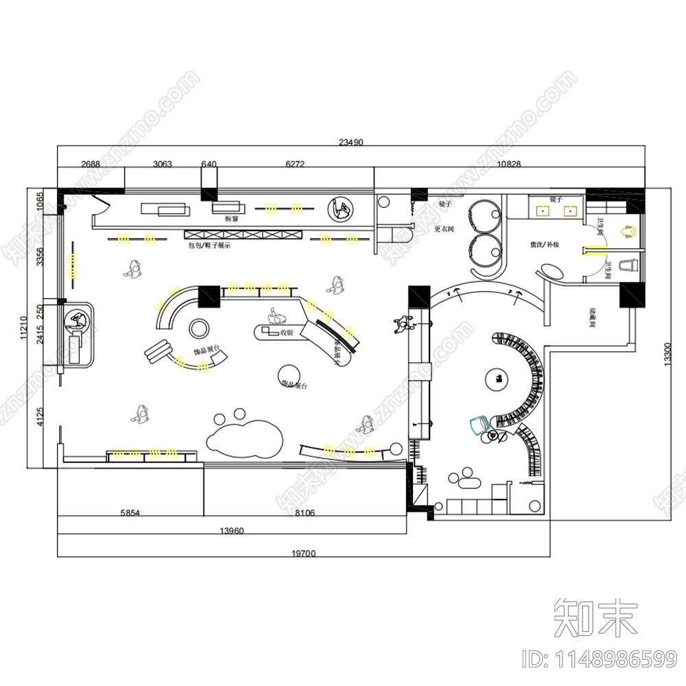 服装店平面布置图施工图下载【ID:1148986599】