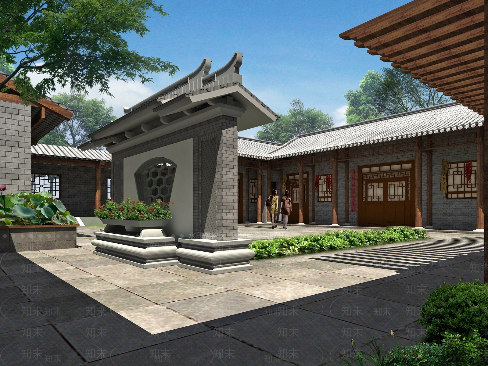 中式四合院庭院景观3D模型下载【ID:1148989234】