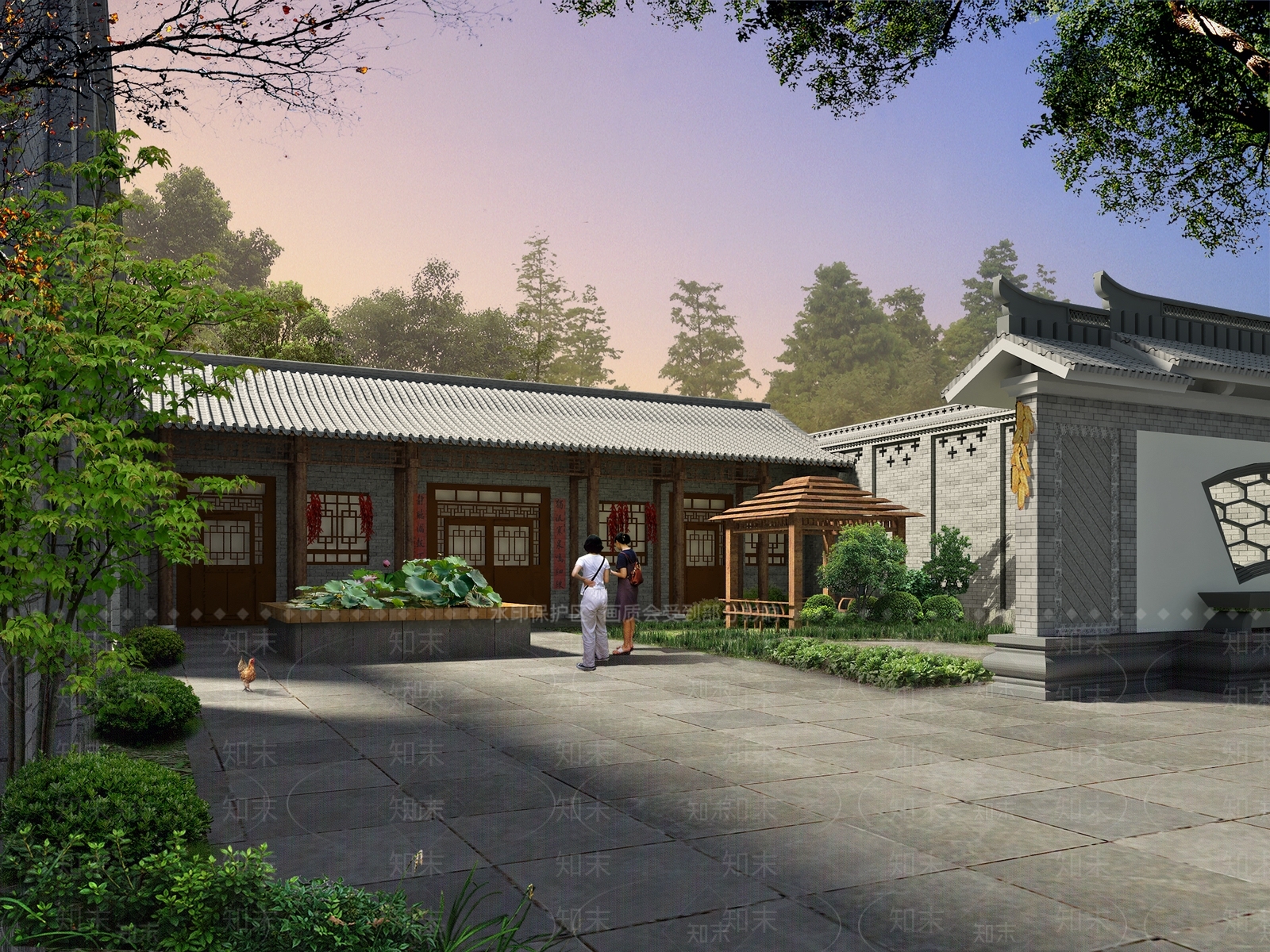 中式四合院庭院景观3D模型下载【ID:1148989513】