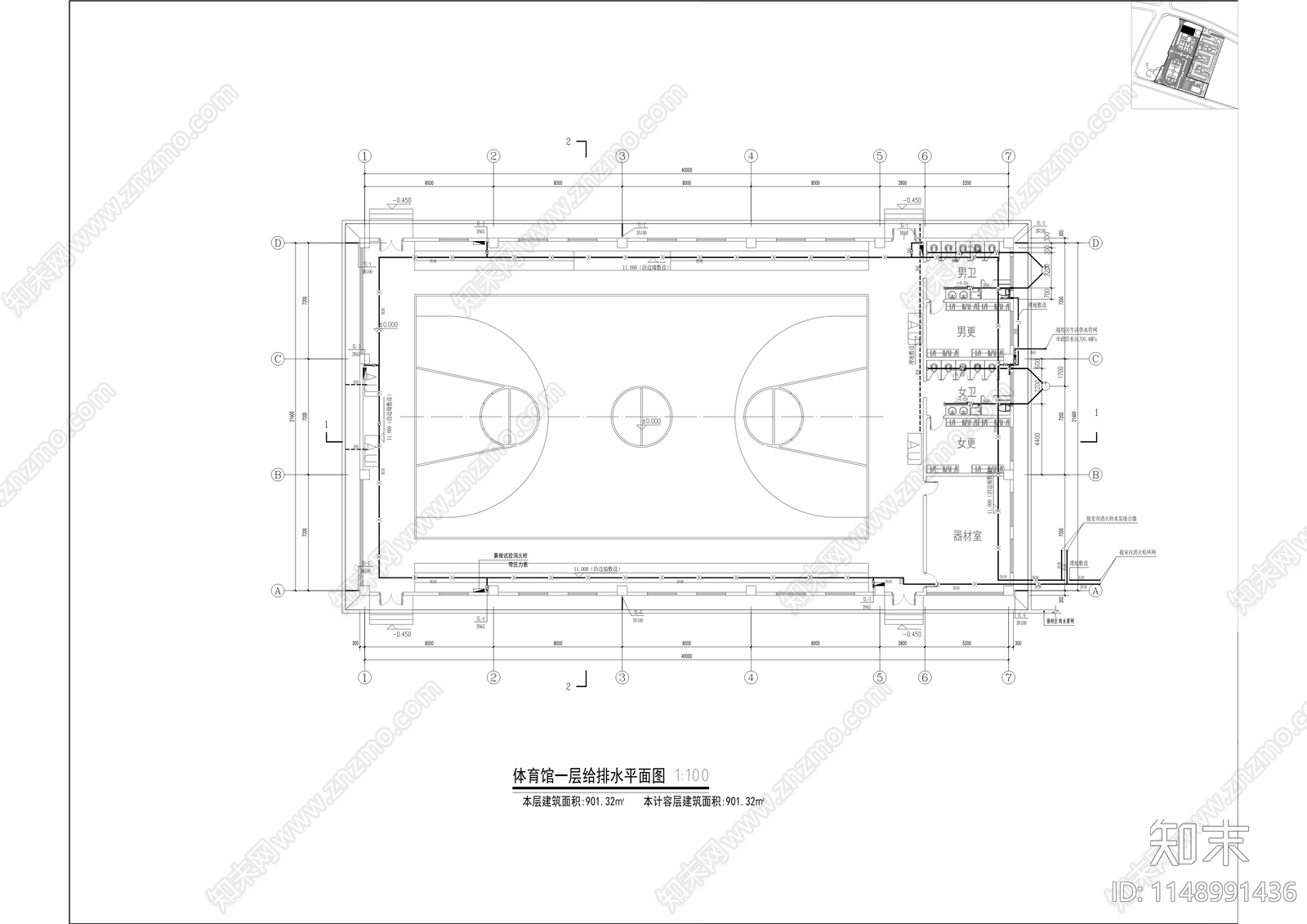 玉鼎小学校学生体育馆建筑cad施工图下载【ID:1148991436】