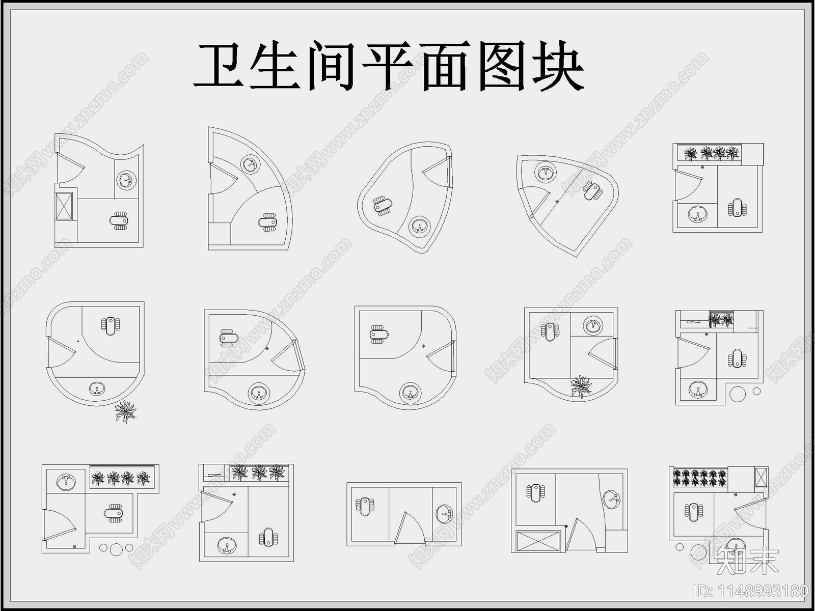 卫生间平面图块施工图下载【ID:1148993180】