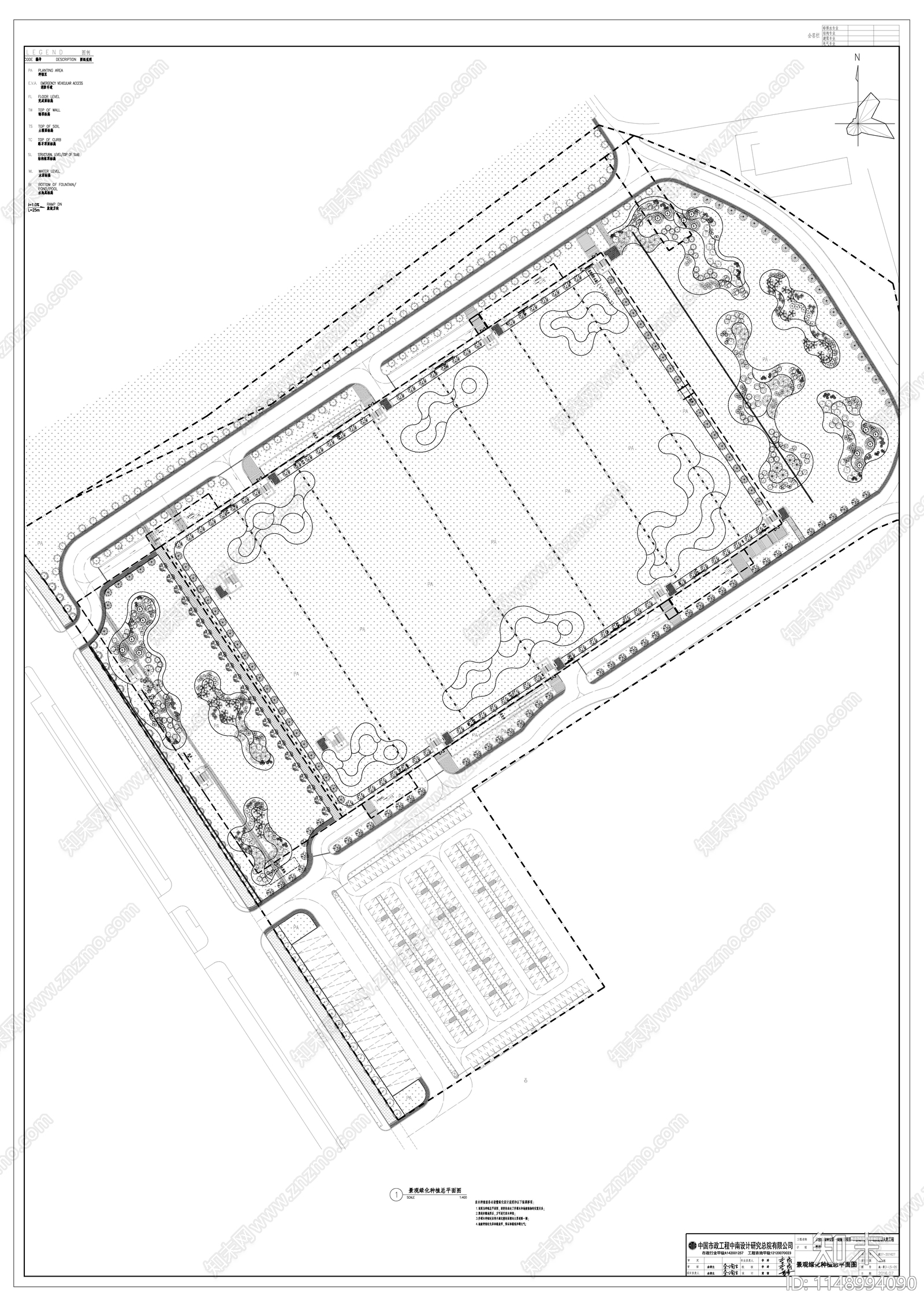 公园露天停车场景观cad施工图下载【ID:1148994090】