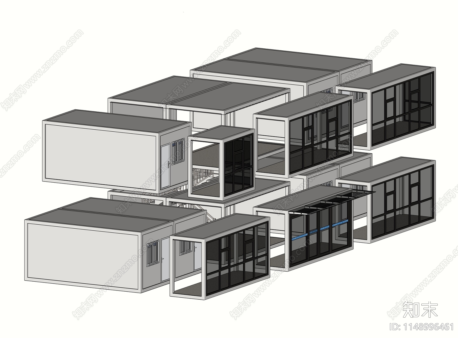 现代集装箱工地办公室SU模型下载【ID:1148996461】