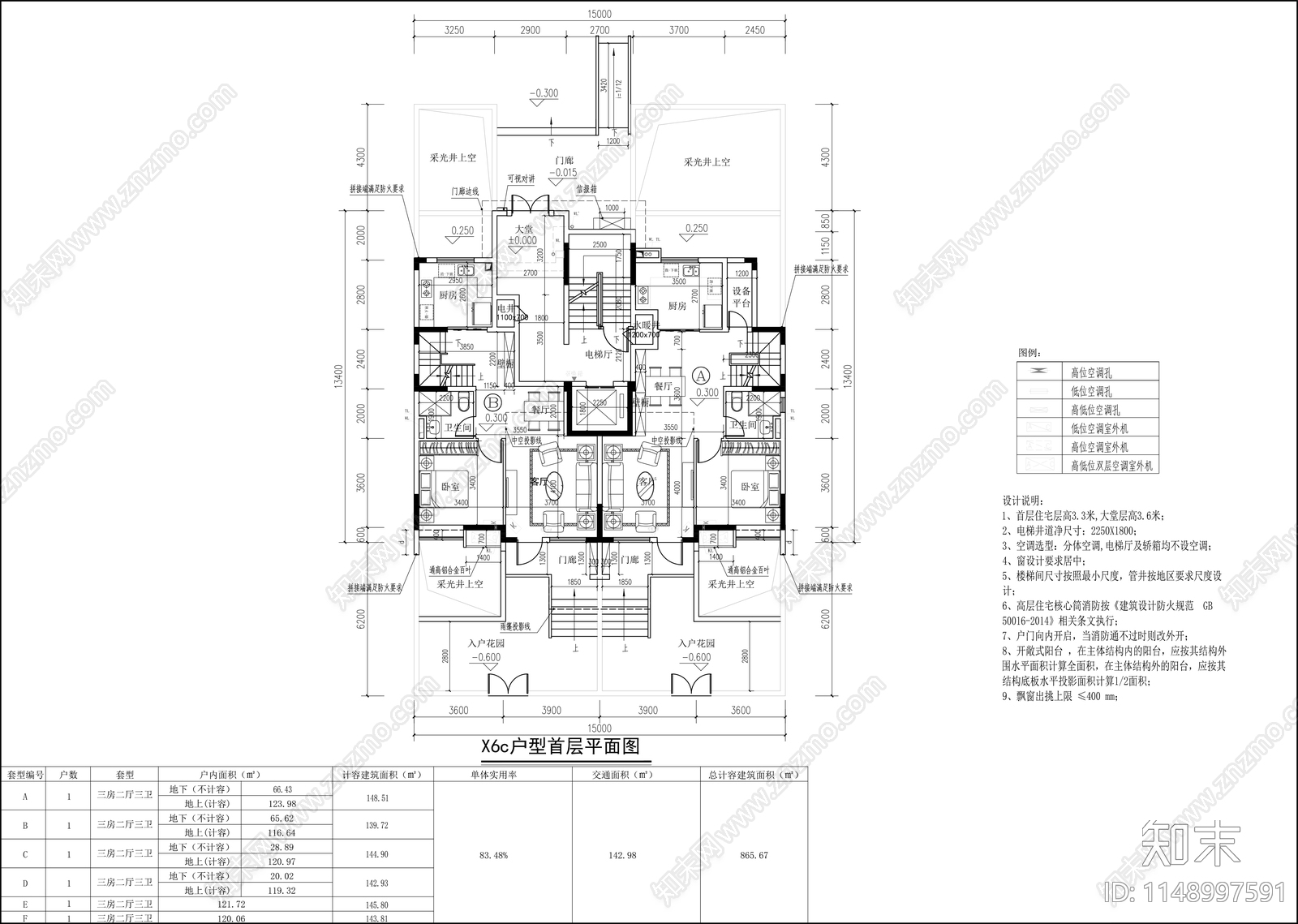6层洋房建筑平面图施工图下载【ID:1148997591】