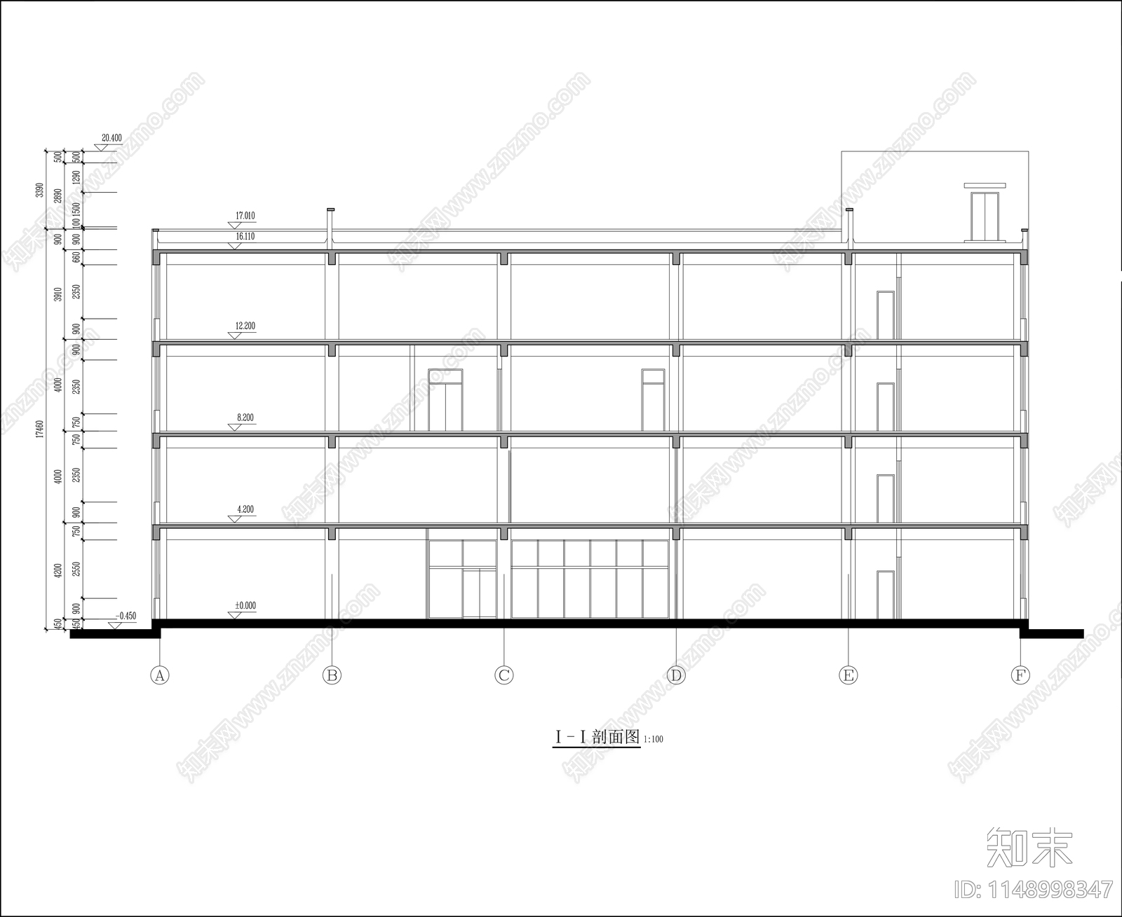 四层图书馆建筑cad施工图下载【ID:1148998347】