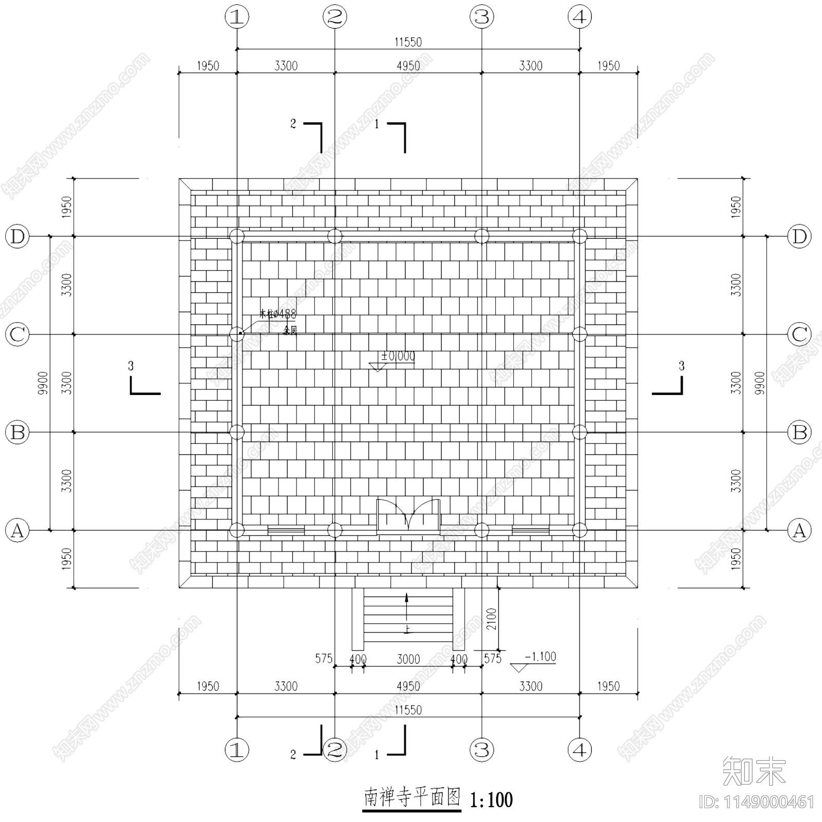 中式五台山南禅寺大殿古建筑cad施工图下载【ID:1149000461】