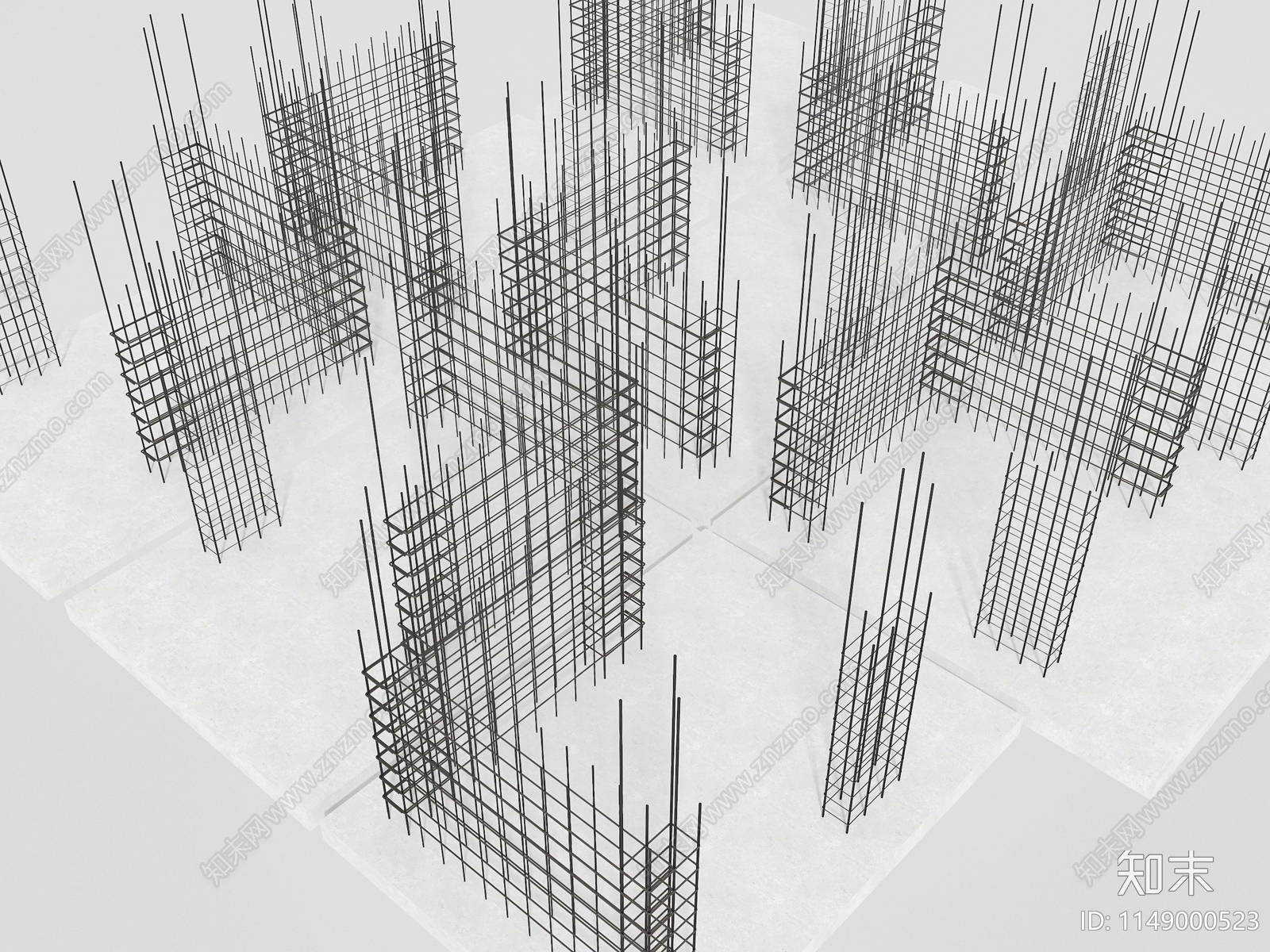 现代工地土建筑钢筋施工现场SU模型下载【ID:1149000523】