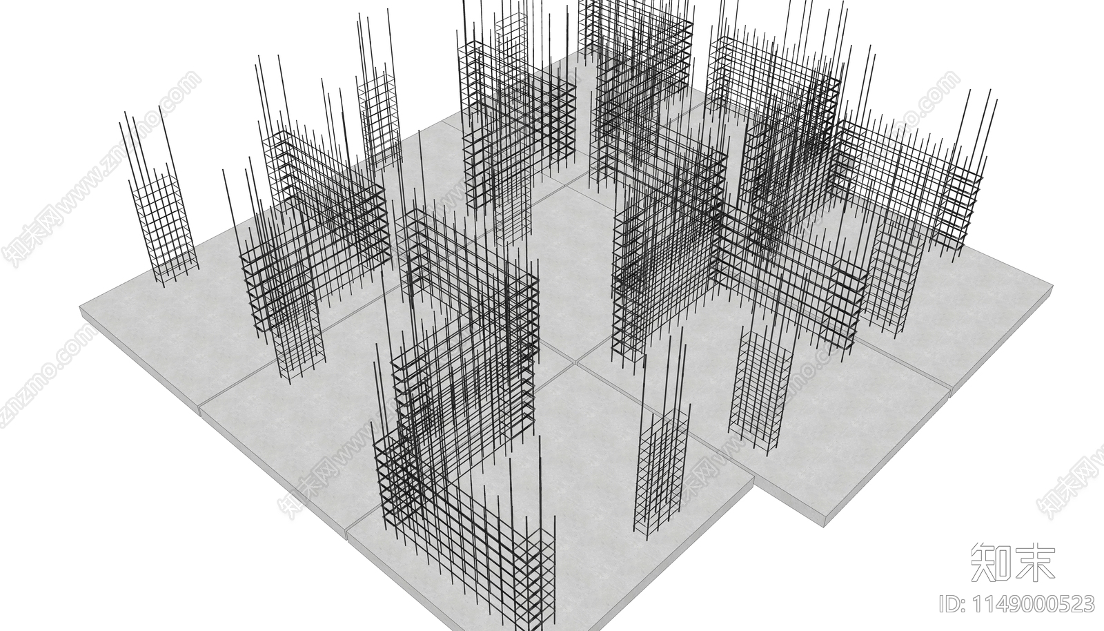 现代工地土建筑钢筋施工现场SU模型下载【ID:1149000523】