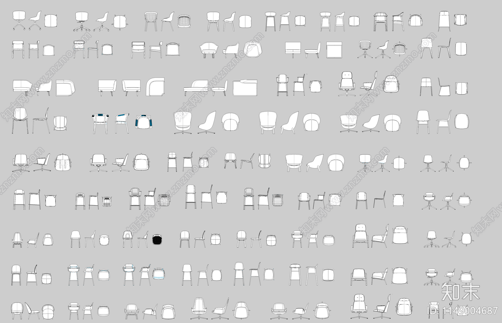 椅子平立面图库施工图下载【ID:1149004687】