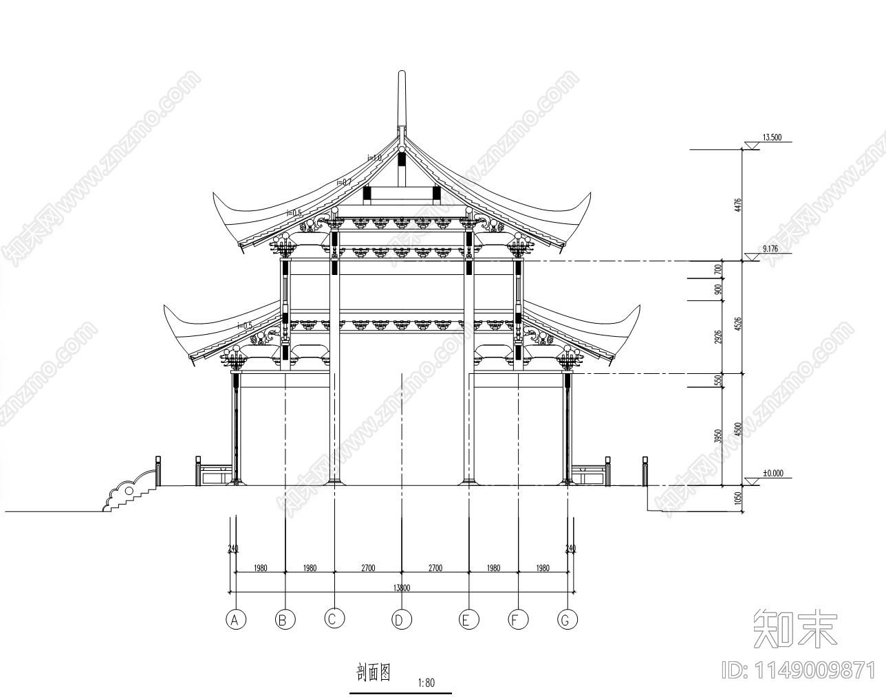 寺庙木结构三大殿古建筑cad施工图下载【ID:1149009871】