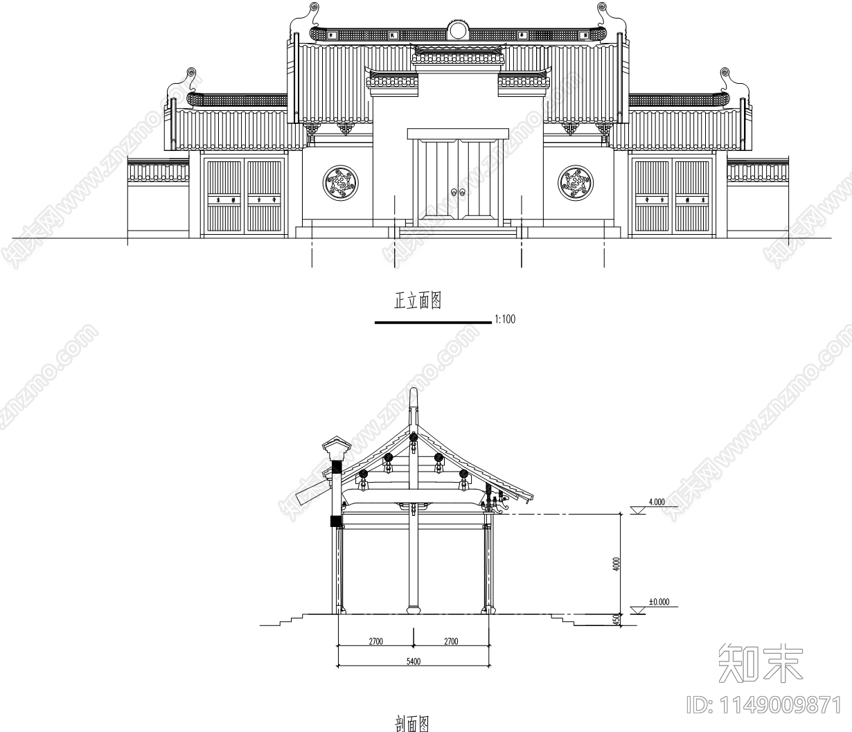 寺庙木结构三大殿古建筑cad施工图下载【ID:1149009871】