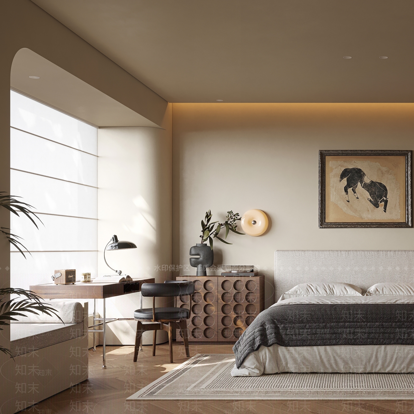 侘寂中古风家居卧室3D模型下载【ID:1149009834】
