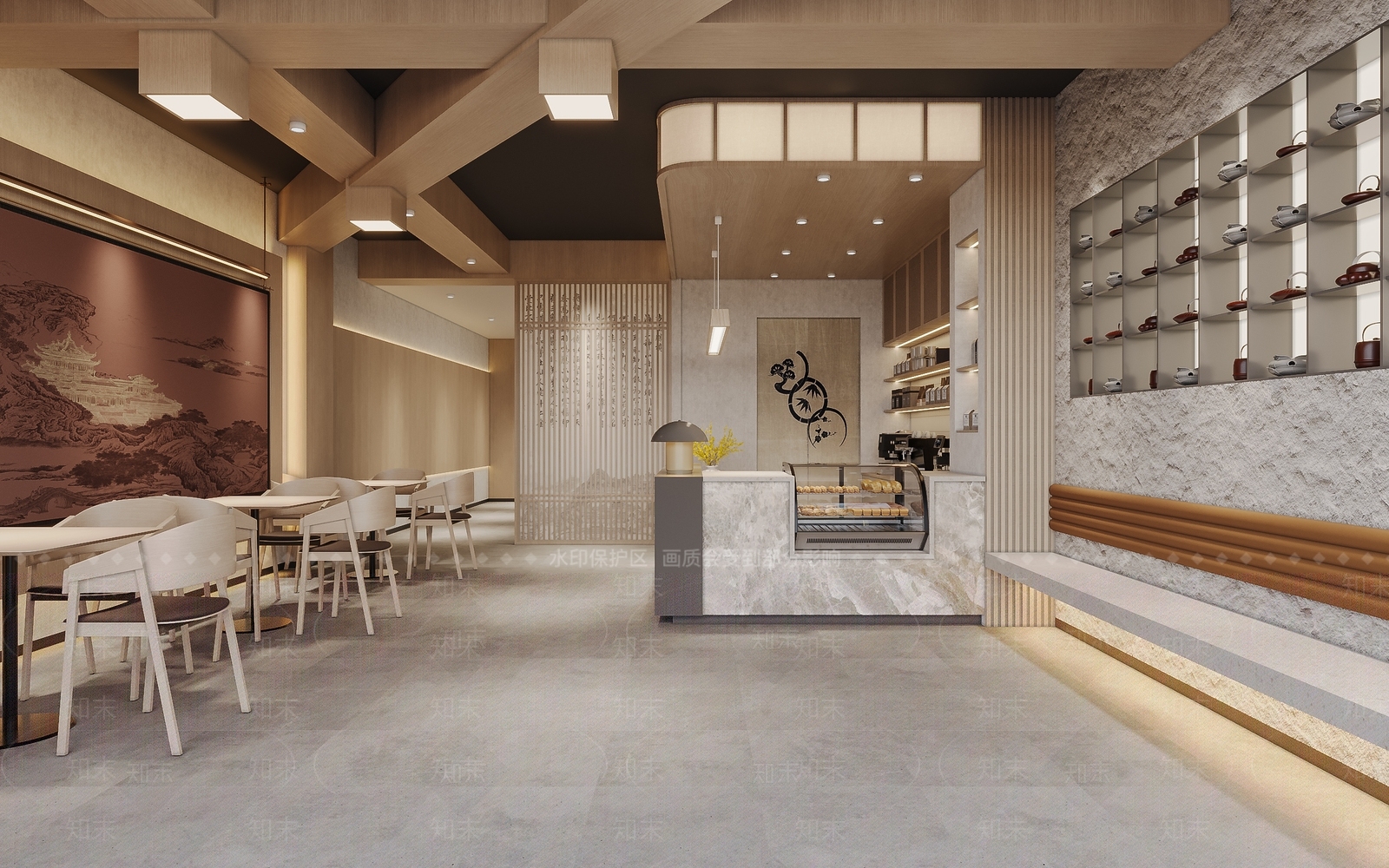 新中式咖啡厅3D模型下载【ID:1214140572】