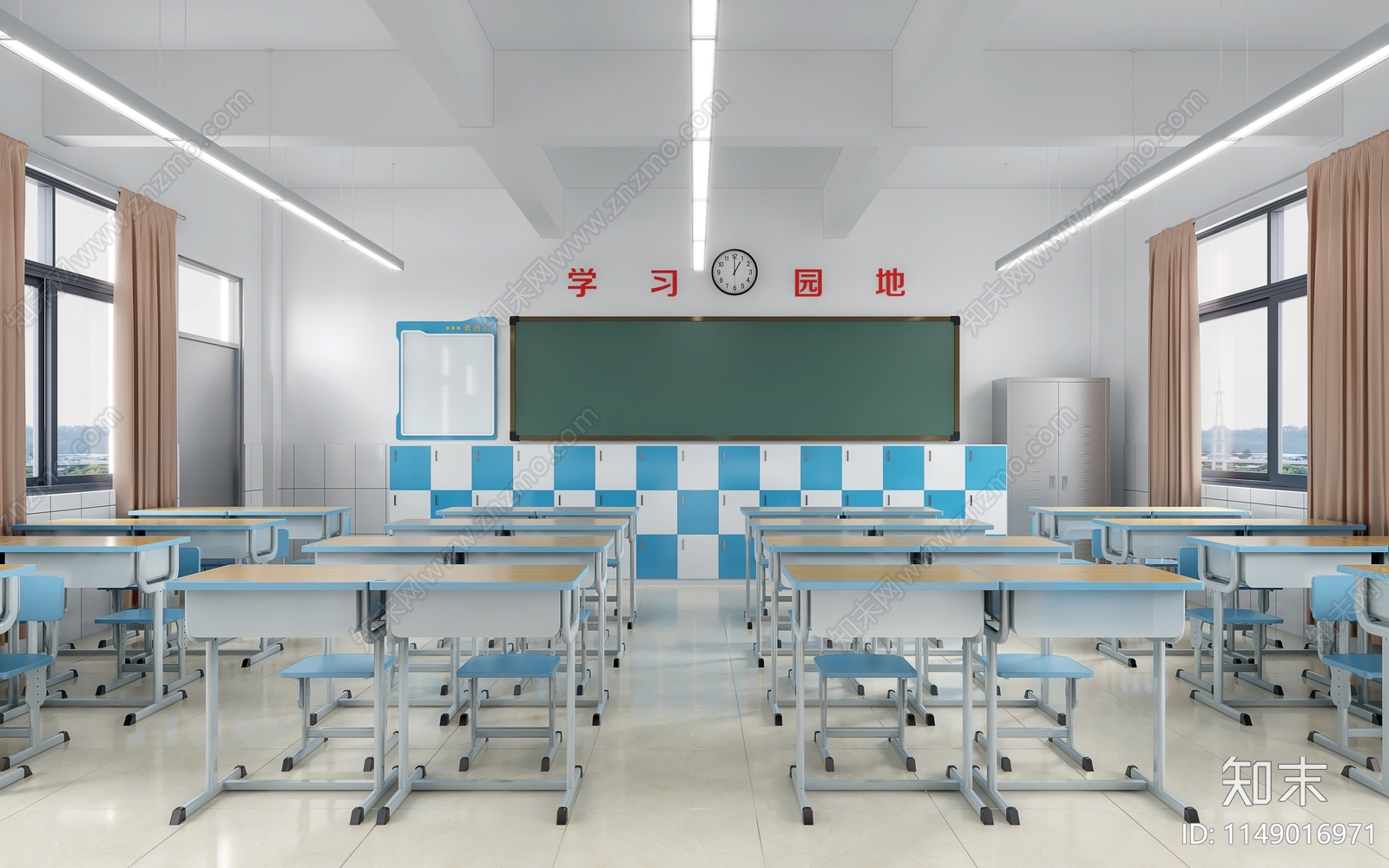 现代中小学课室班级教室3D模型下载【ID:1149016971】