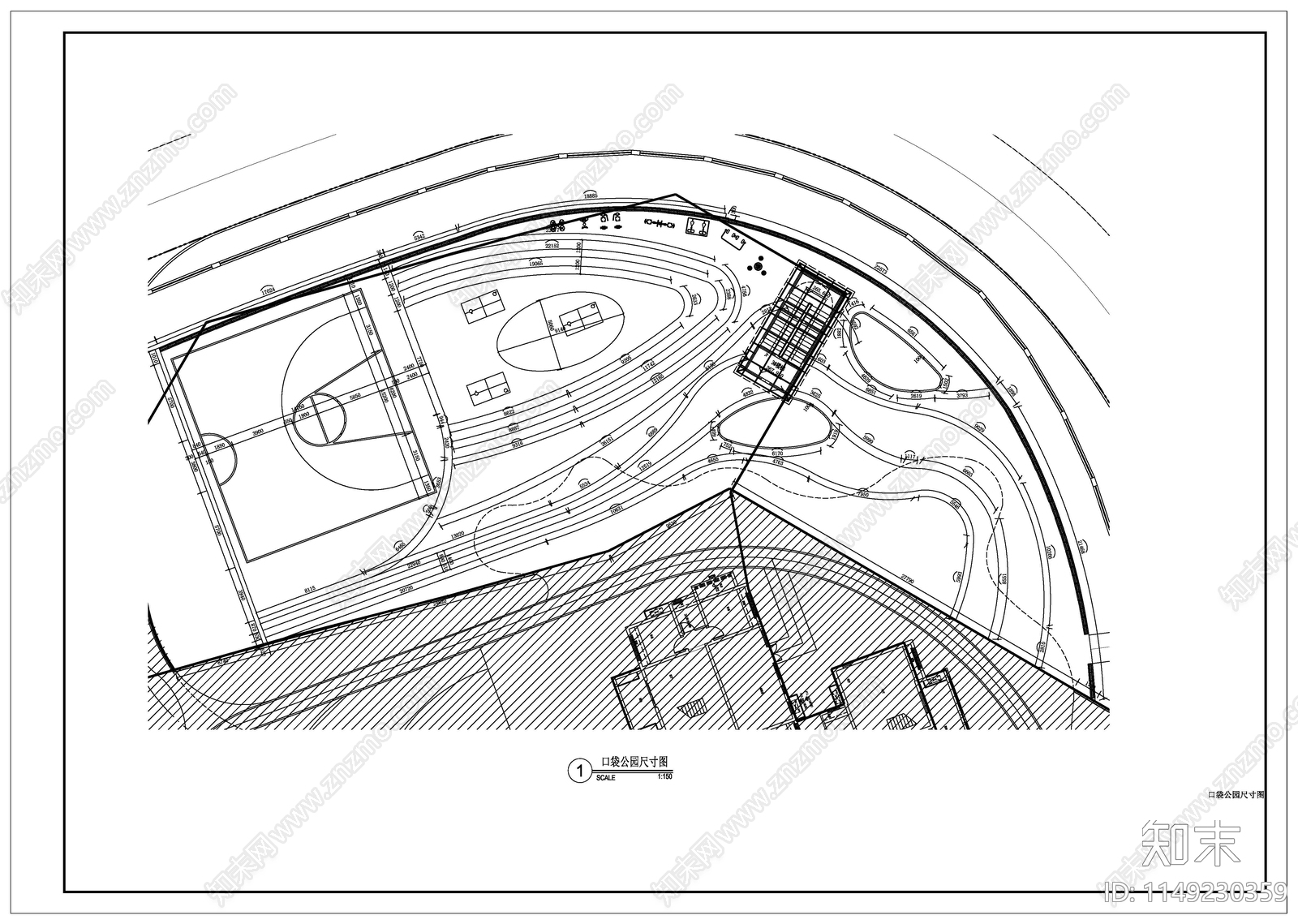 口袋公园景观cad施工图下载【ID:1149230359】