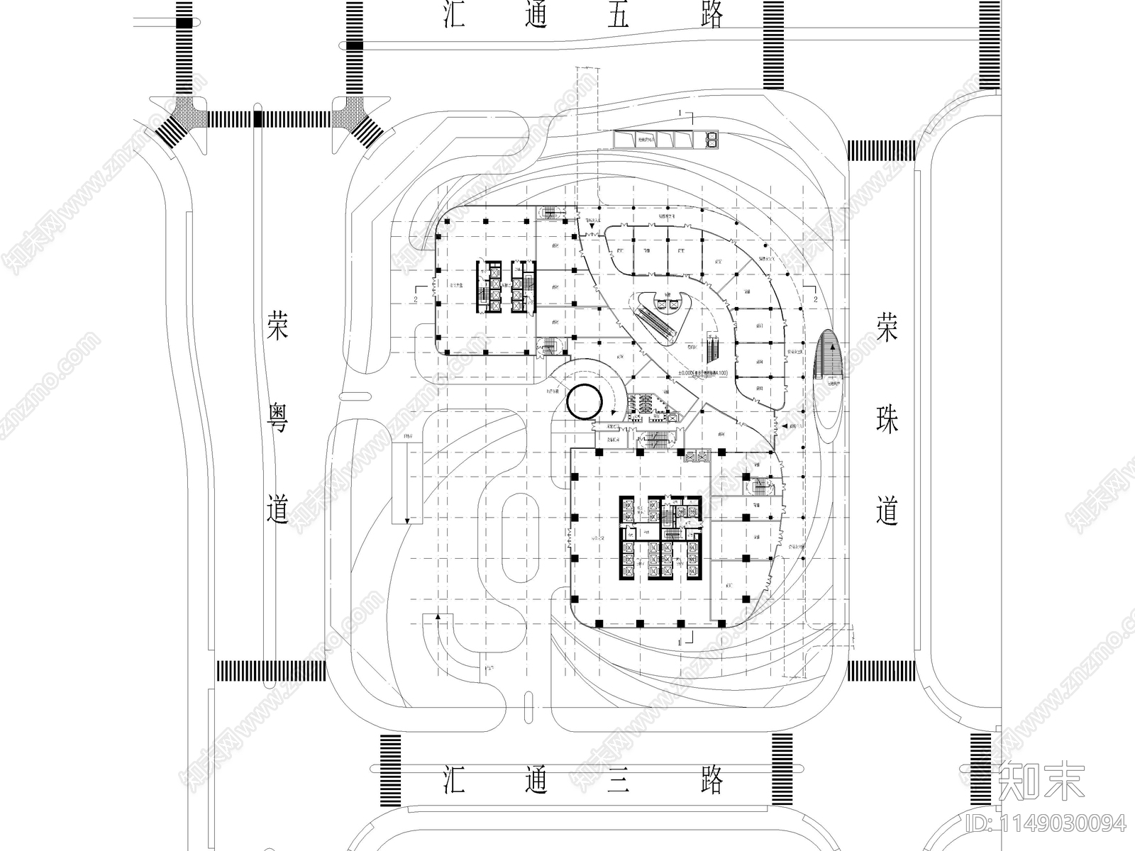 超高层办公楼建筑cad施工图下载【ID:1149030094】