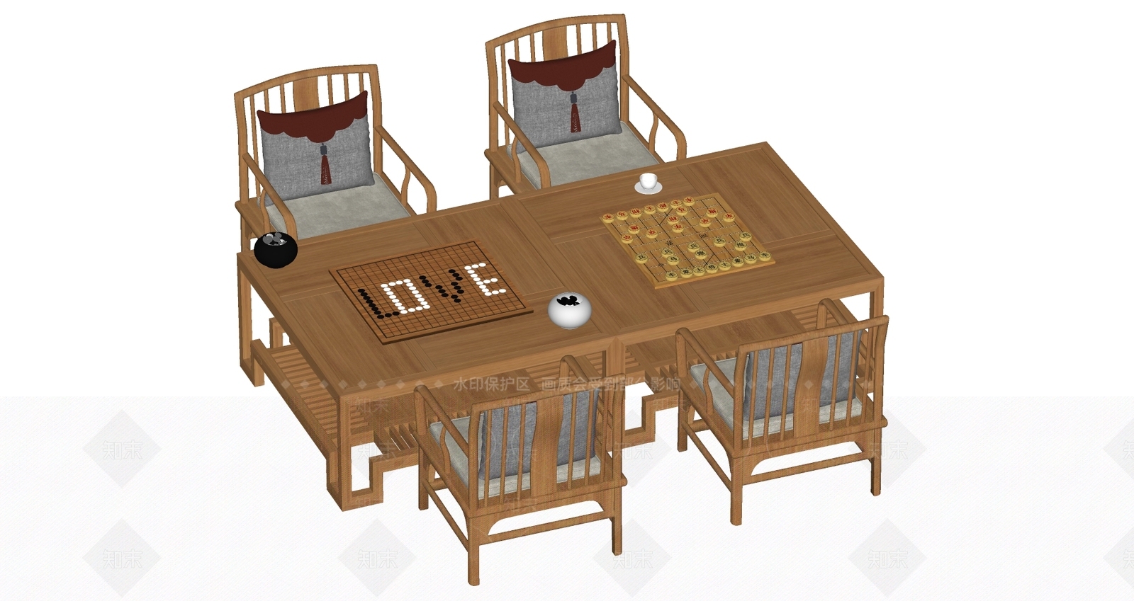 棋牌桌椅组合SU模型下载【ID:1149033497】