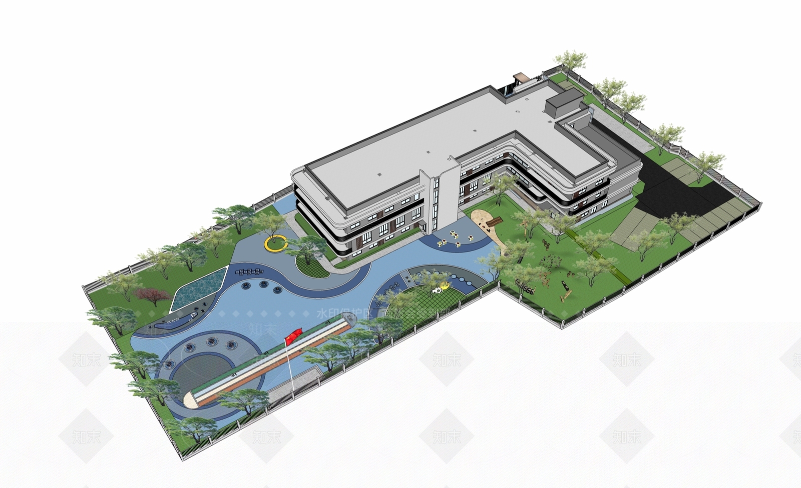 现代幼儿园建筑SU模型下载【ID:1149038381】