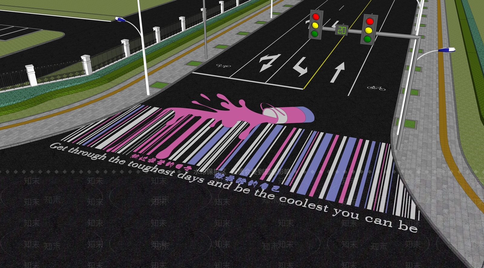 现代创意斑马线道路SU模型下载【ID:1149042003】