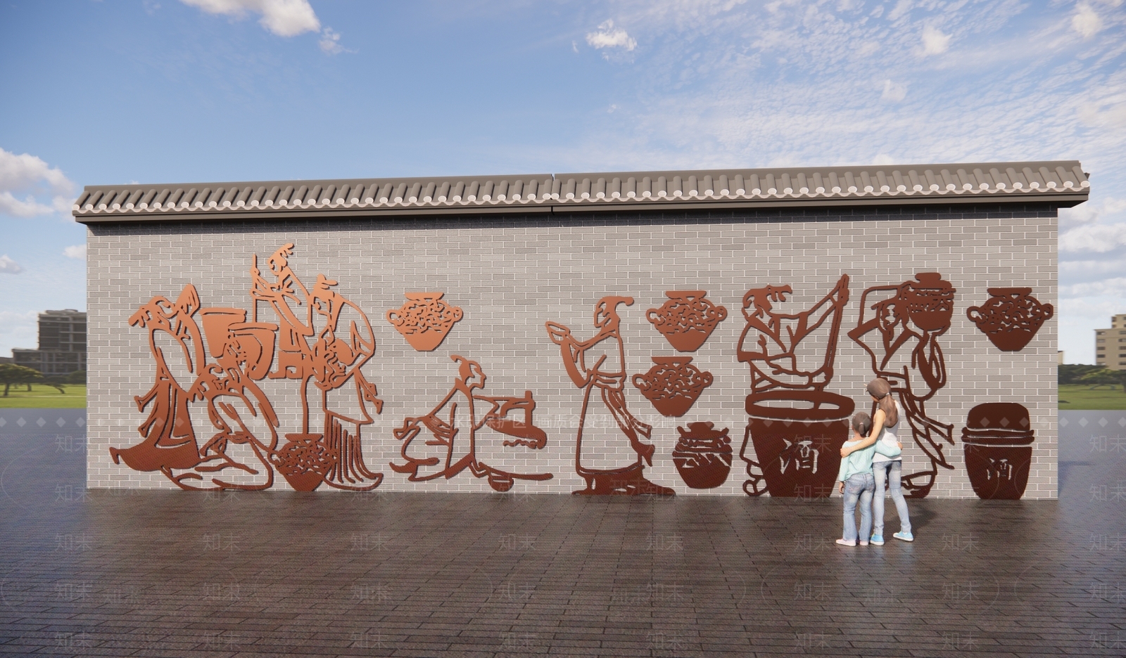 中式传统酒文化浮雕墙SU模型下载【ID:1149043055】