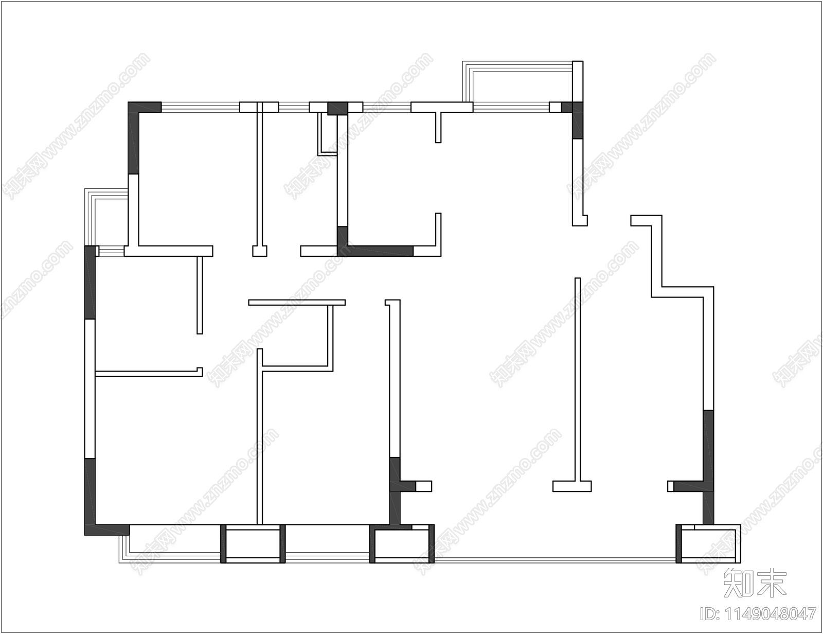 135㎡大平层平面布置图cad施工图下载【ID:1149048047】