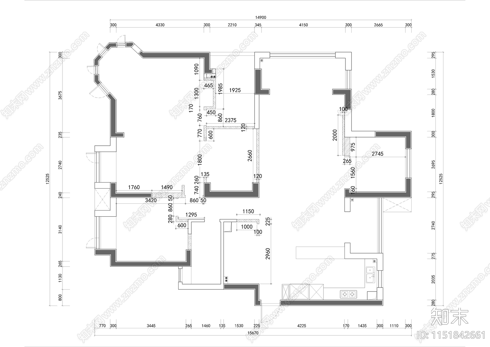 美式轻奢橡树湾家居cad施工图下载【ID:1151842661】