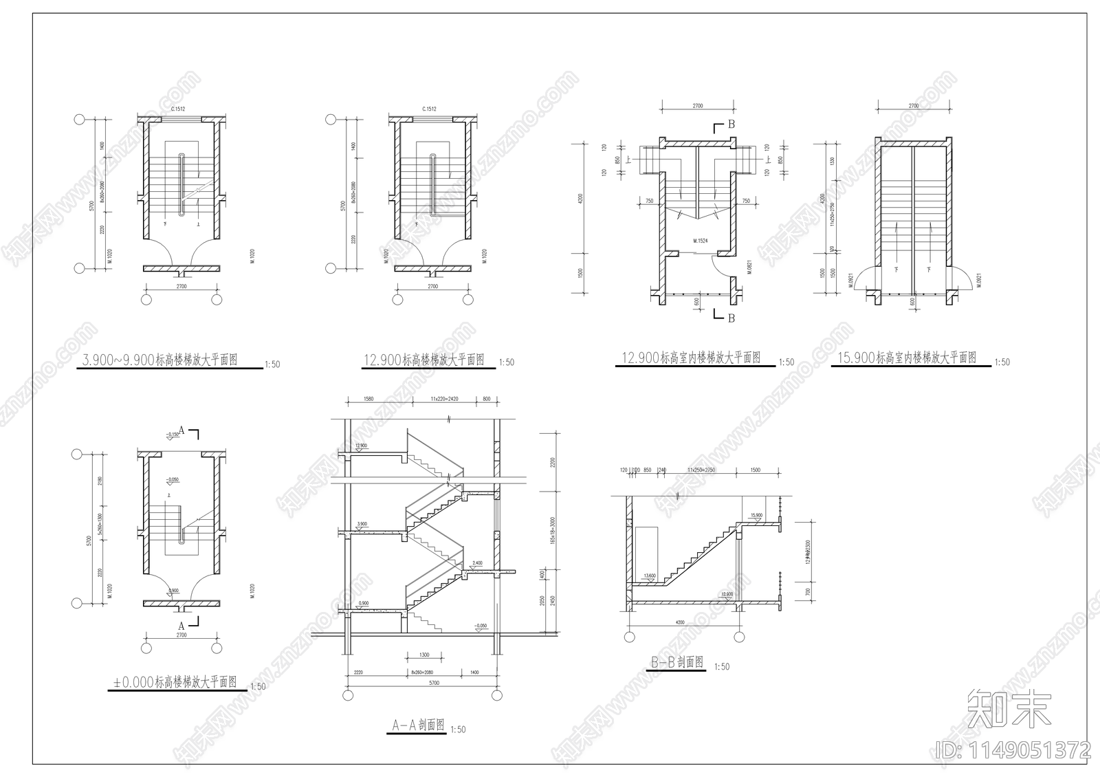 经典住宅建筑cad施工图下载【ID:1149051372】