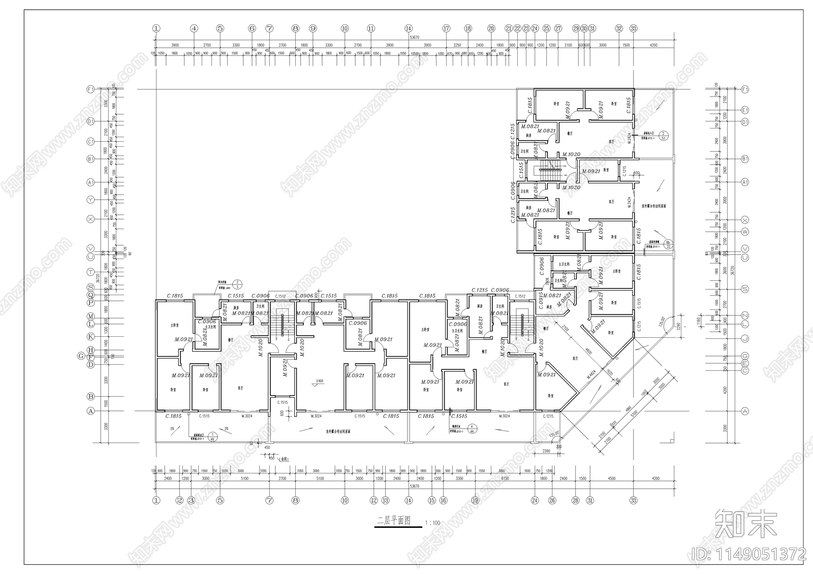 经典住宅建筑cad施工图下载【ID:1149051372】
