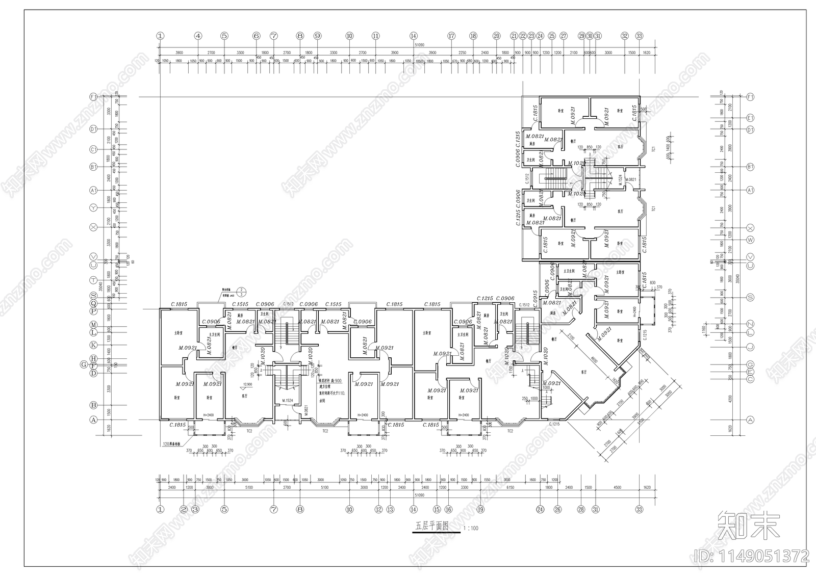 经典住宅建筑cad施工图下载【ID:1149051372】