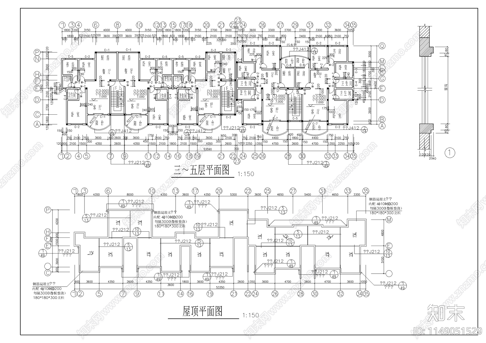 经典住宅建筑cad施工图下载【ID:1149051529】