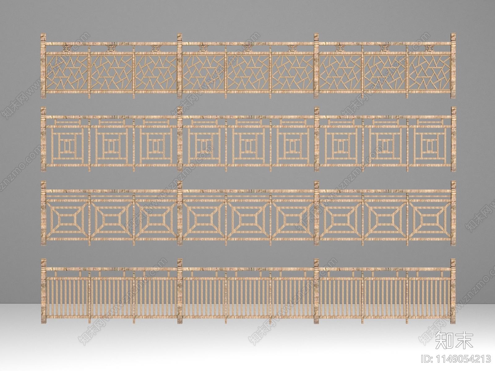 新中式木栏杆3D模型下载【ID:1149054213】