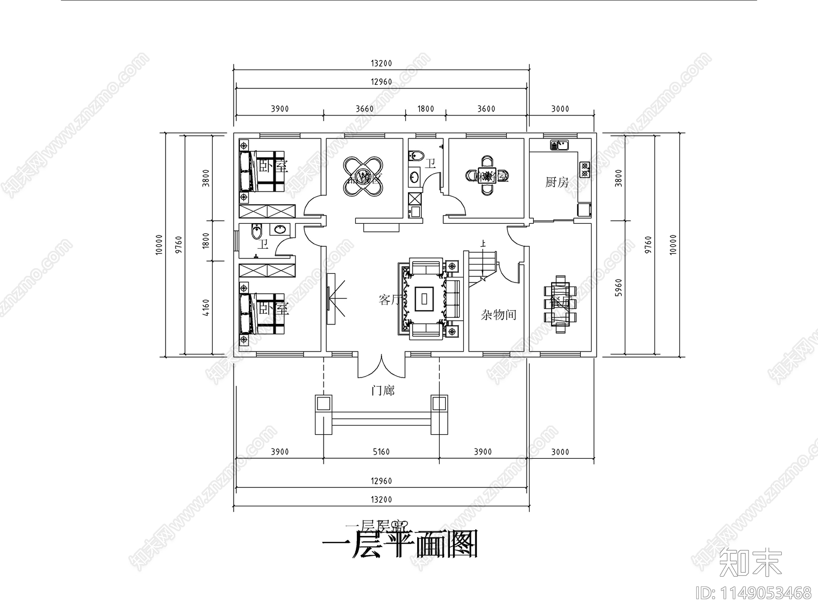 新中式两层独栋别墅室内平面施工图下载【ID:1149053468】