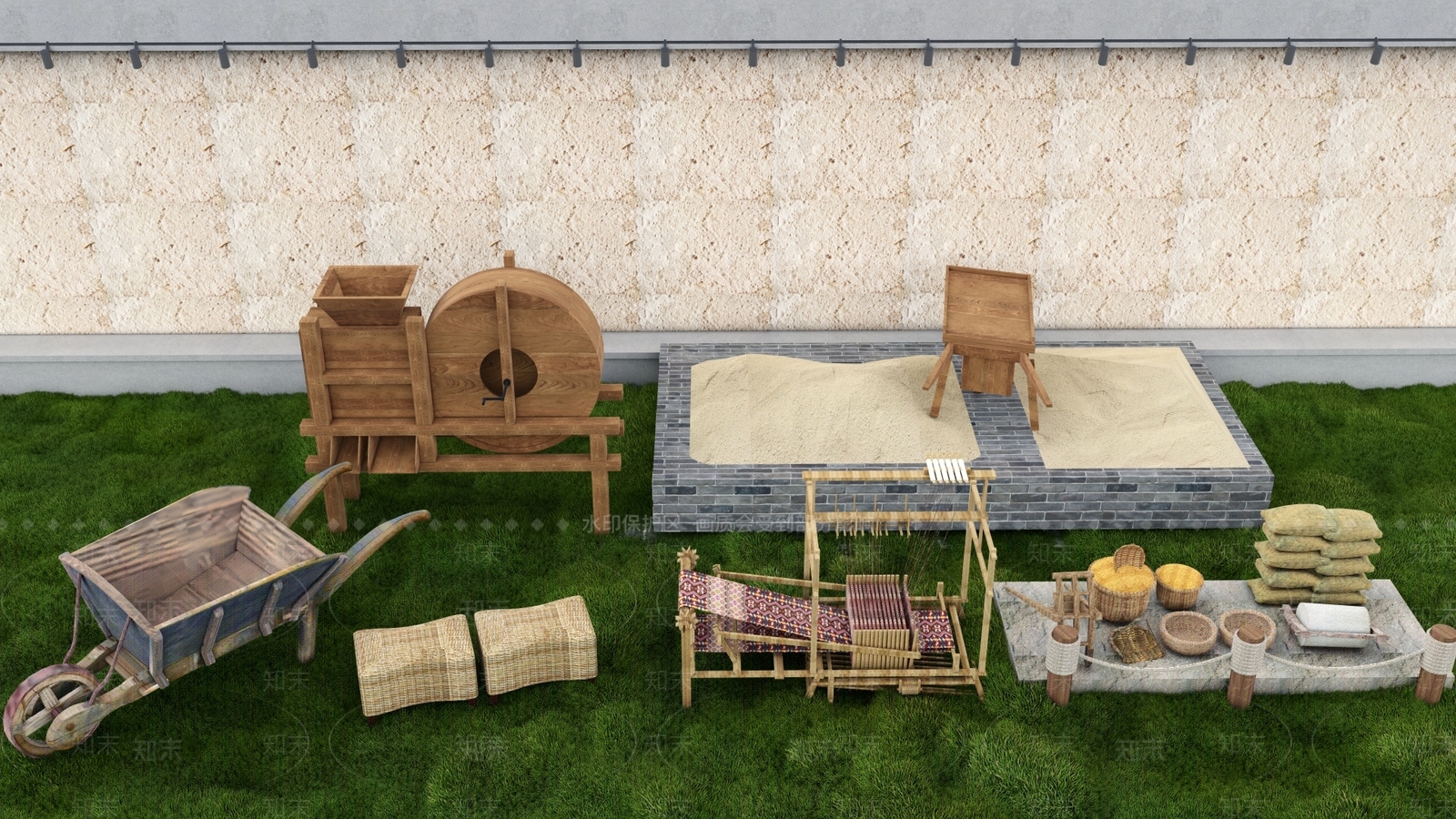 中式乡村田园农具SU模型下载【ID:1149053779】