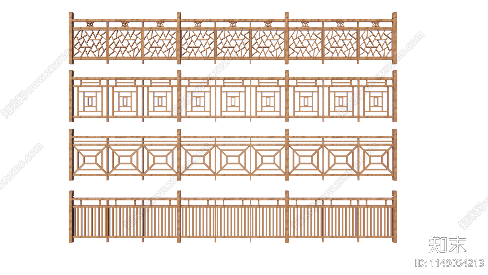 新中式木栏杆3D模型下载【ID:1149054213】
