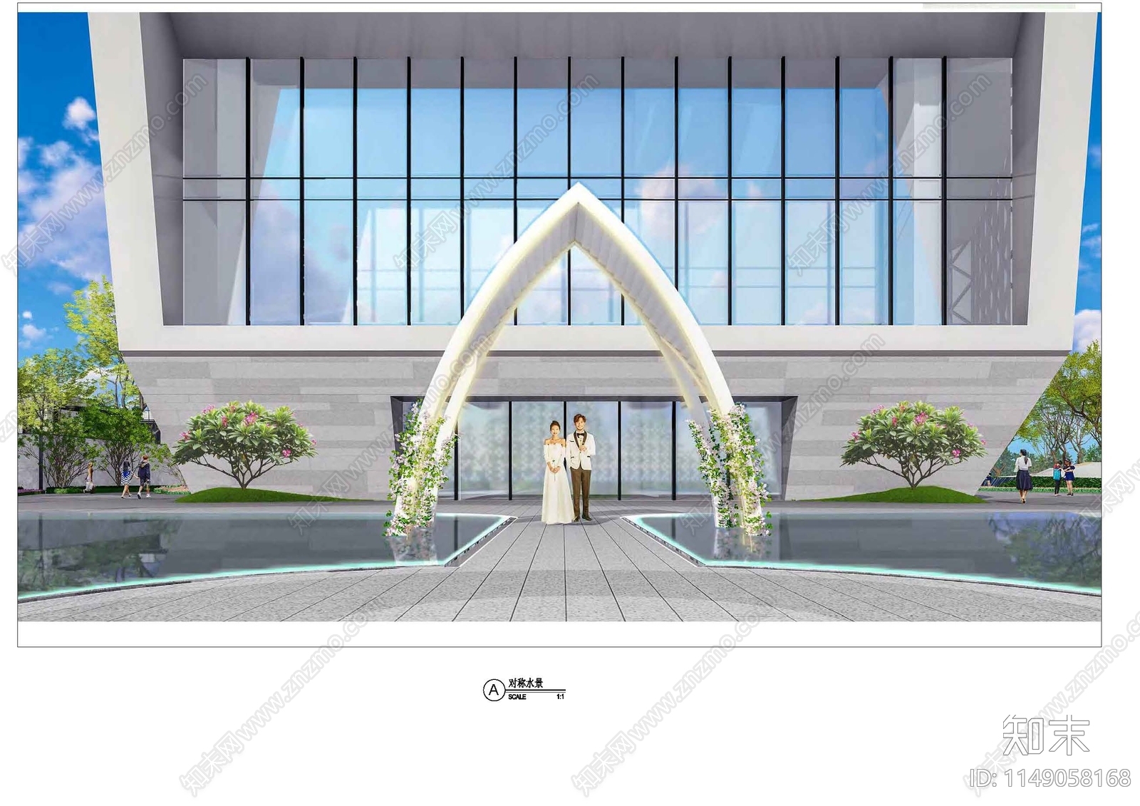 建筑入口对称镜面水景施工图施工图下载【ID:1149058168】