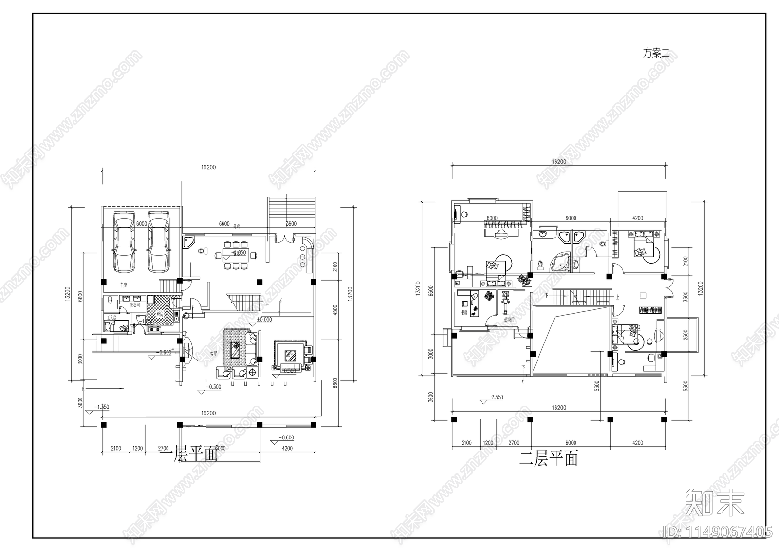 两套湖边别墅建筑cad施工图下载【ID:1149067405】