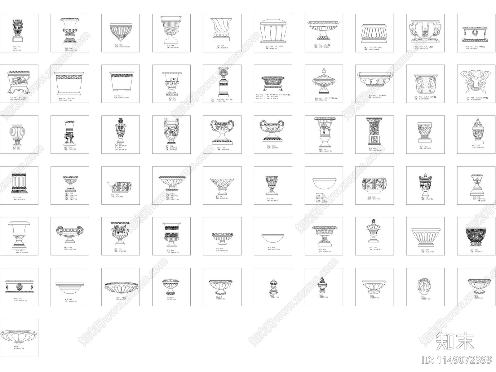立柱柱头雕花线条等构件施工图下载【ID:1149072399】