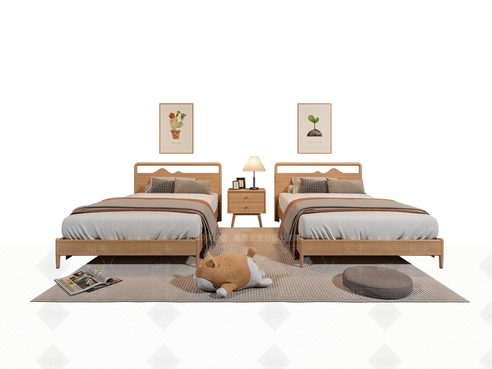 北欧单人床3D模型下载【ID:1149077444】