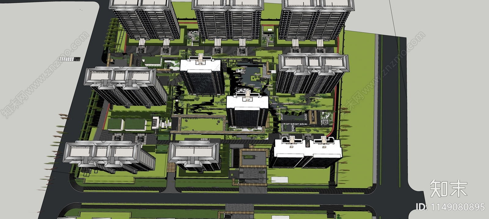万科现代大区景观SU模型下载【ID:1149080895】