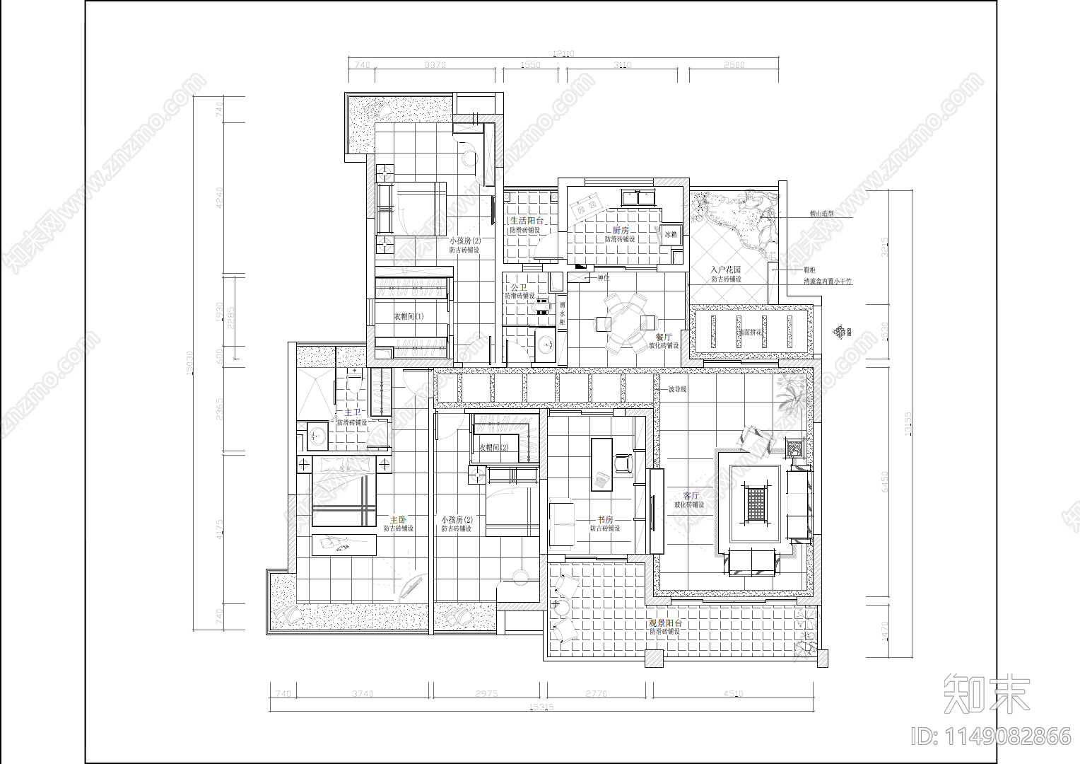 170平米大平层室内cad施工图下载【ID:1149082866】