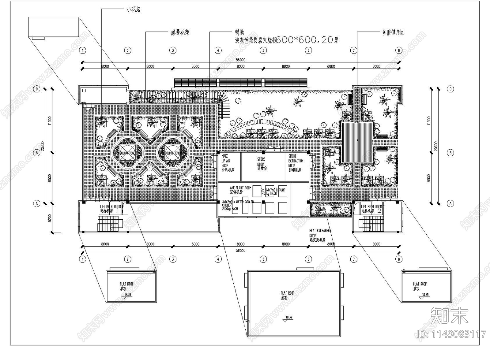 办公楼屋顶花园景观平面图施工图下载【ID:1149083117】