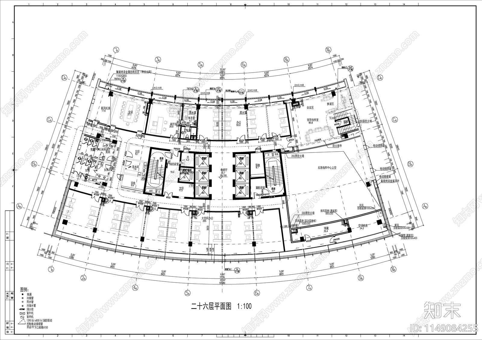 高层办公综合楼建筑cad施工图下载【ID:1149084255】