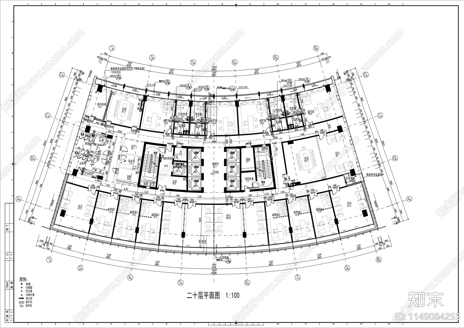 高层办公综合楼建筑cad施工图下载【ID:1149084255】