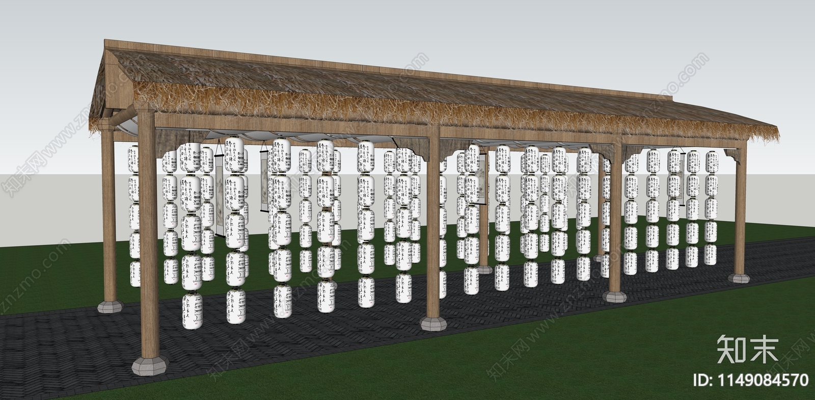 新中式古风灯笼长廊SU模型下载【ID:1149084570】