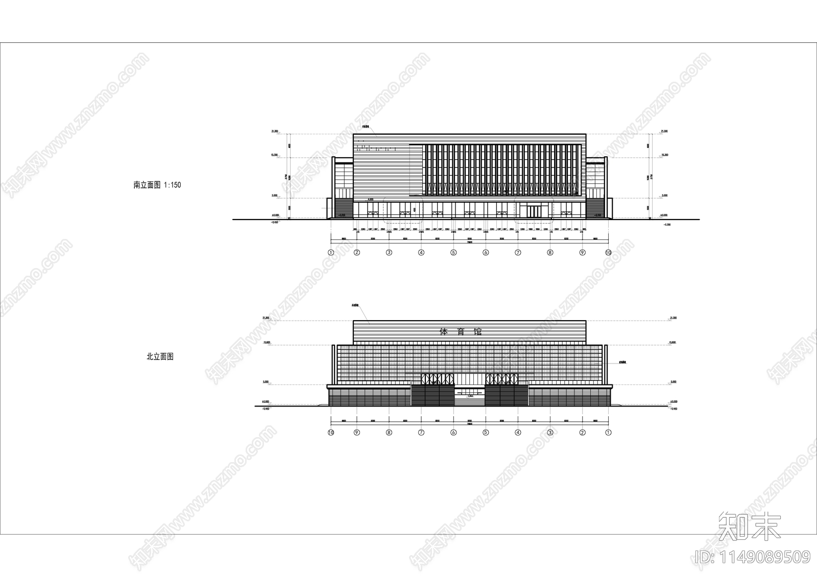 某师范大学体育馆建筑cad施工图下载【ID:1149089509】