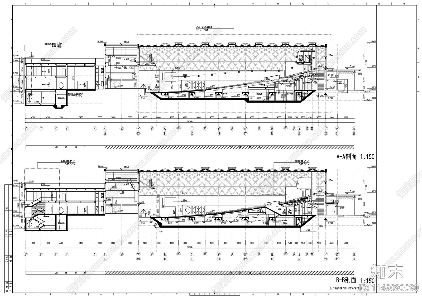 某高校大礼堂建筑cad施工图下载【ID:1149090090】